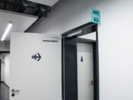 Hallway with acrylic signs