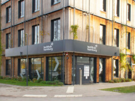 Main entrance: frosted film and company board 
