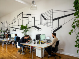 View of tape art mural during office hours