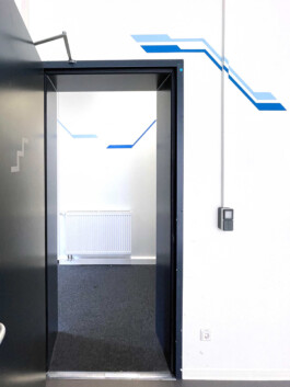 From staircase to office hallway 